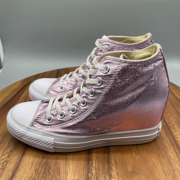 Converse CTAS Lux Mid Womens Size 7 Barely Fuchsia Metallic Hidden Wedge Sneaker - Picture 3 of 8